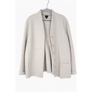 Eileen Fisher XL Textured Knit Cardigan Beige Made in USA Italian Fabric